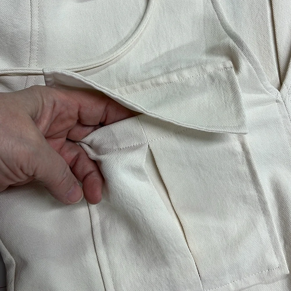 REISS Fleur Twin Pocket V-Neck Back Detail Lagenlook Minimalist Cream Blouse 0 - Picture 6 of 16